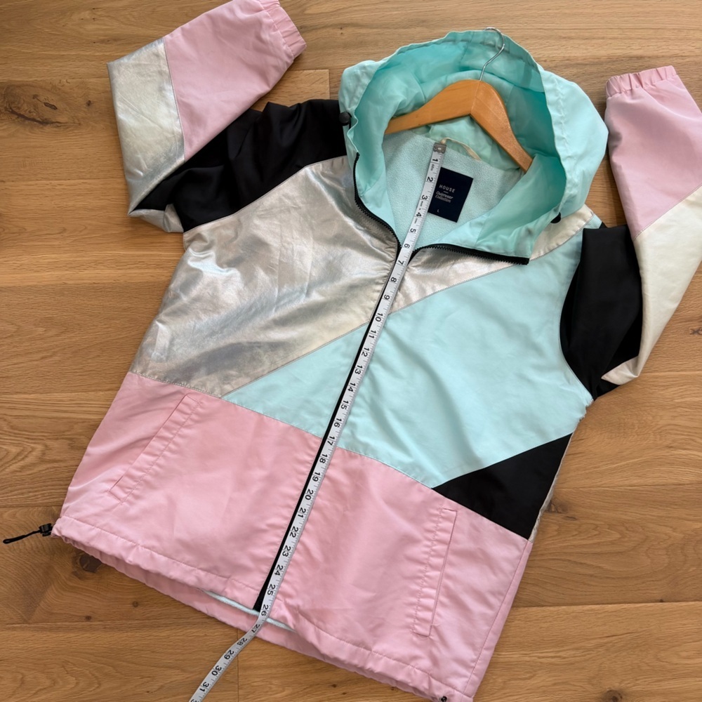Women's Colorblock fleece lined Jacket - Black, Silver, Mint, Pink - Size Large - Picture 5 of 8